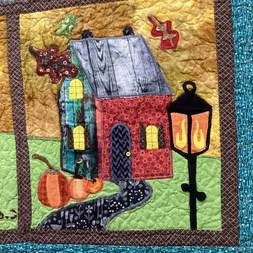 Hand Crafted Art Quilt Houses Schoolhouse Seasons 47”x55”